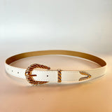 Carved Buckle Faux Leather Belt - Off White