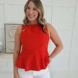 Few And Far Peplum Top - Red