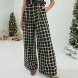 Plaid To Be Here Pants - Black/Taupe