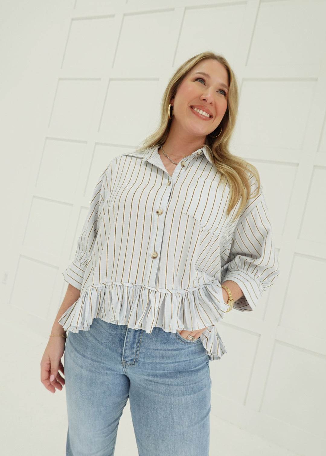 Louise Ruffle Top - Baby Blue