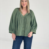 Bella Balloon Sleeve Blouse - Olive