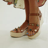 Bejeweled Espadrille Wedge - Tan