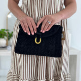 Woven Suede Crossbody Bag - Black