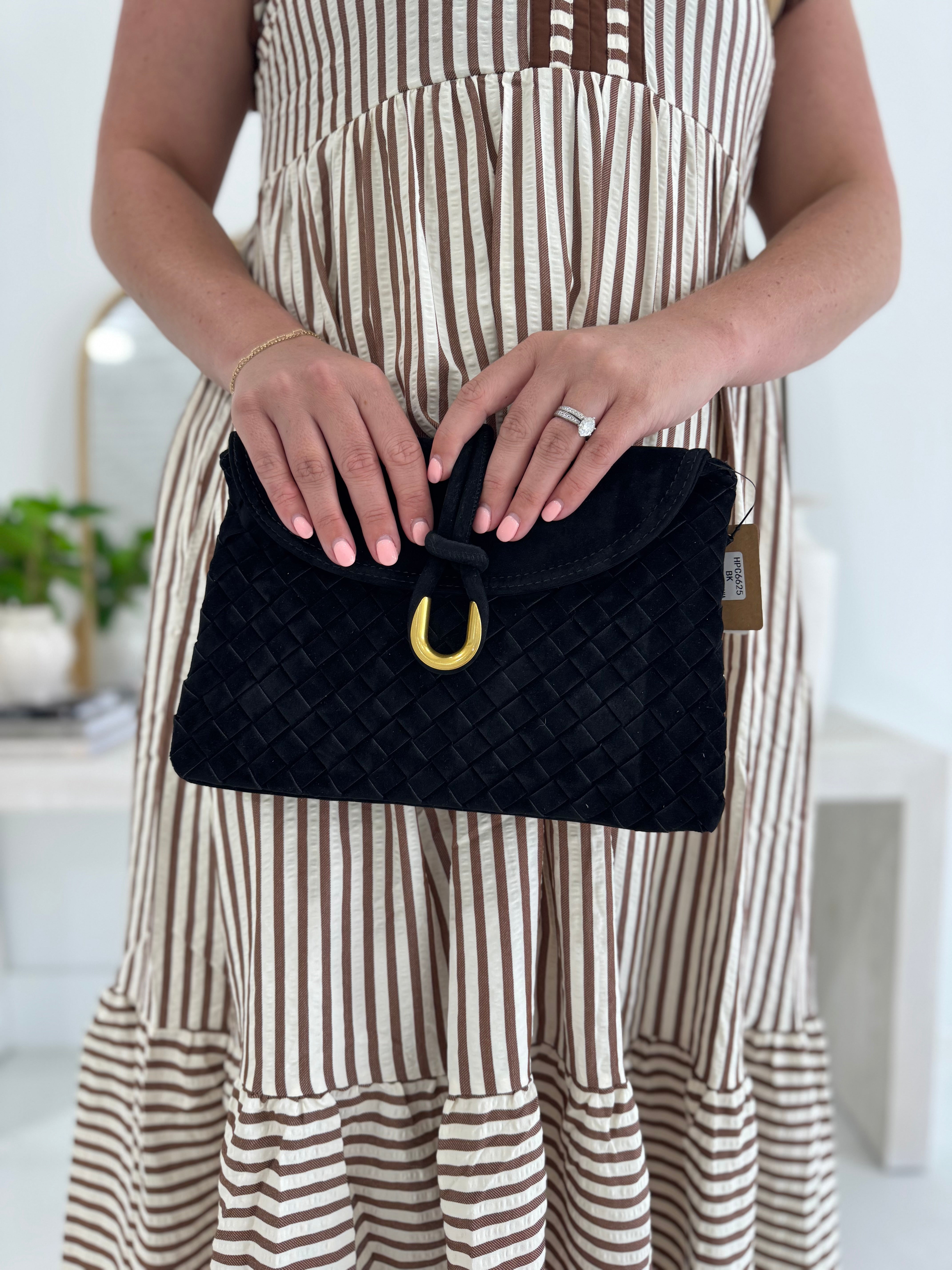 Woven Suede Crossbody Bag - Black