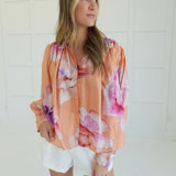 Riviera Palm Blouse - Coral