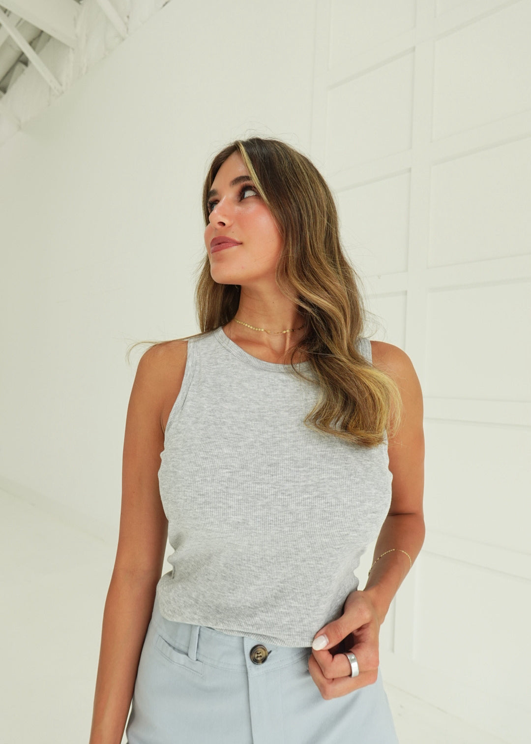 Essential Binding Bra Tank - Heather Grey