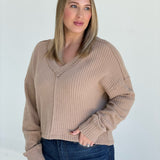 Softer V Neck Sweater - Mocha  *CM