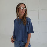 Boxy Acid Wash Tee - Dusty Blue