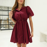 Mona Drawstring Dress - Burgundy