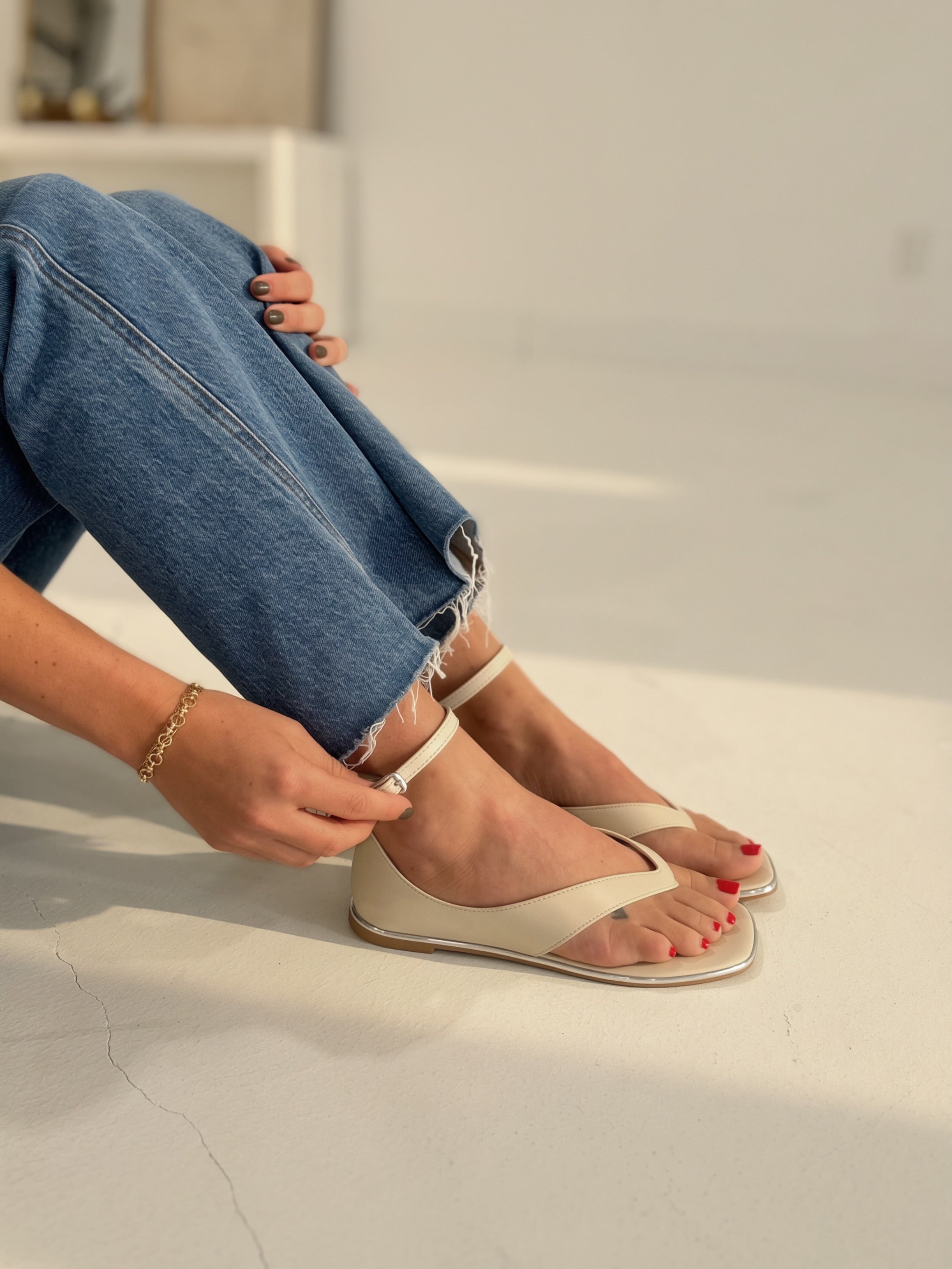 East, West Ankle Strap Sandals - Ivory