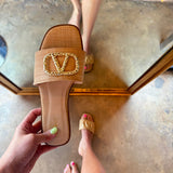 V Slide Sandal - Nat Raffia