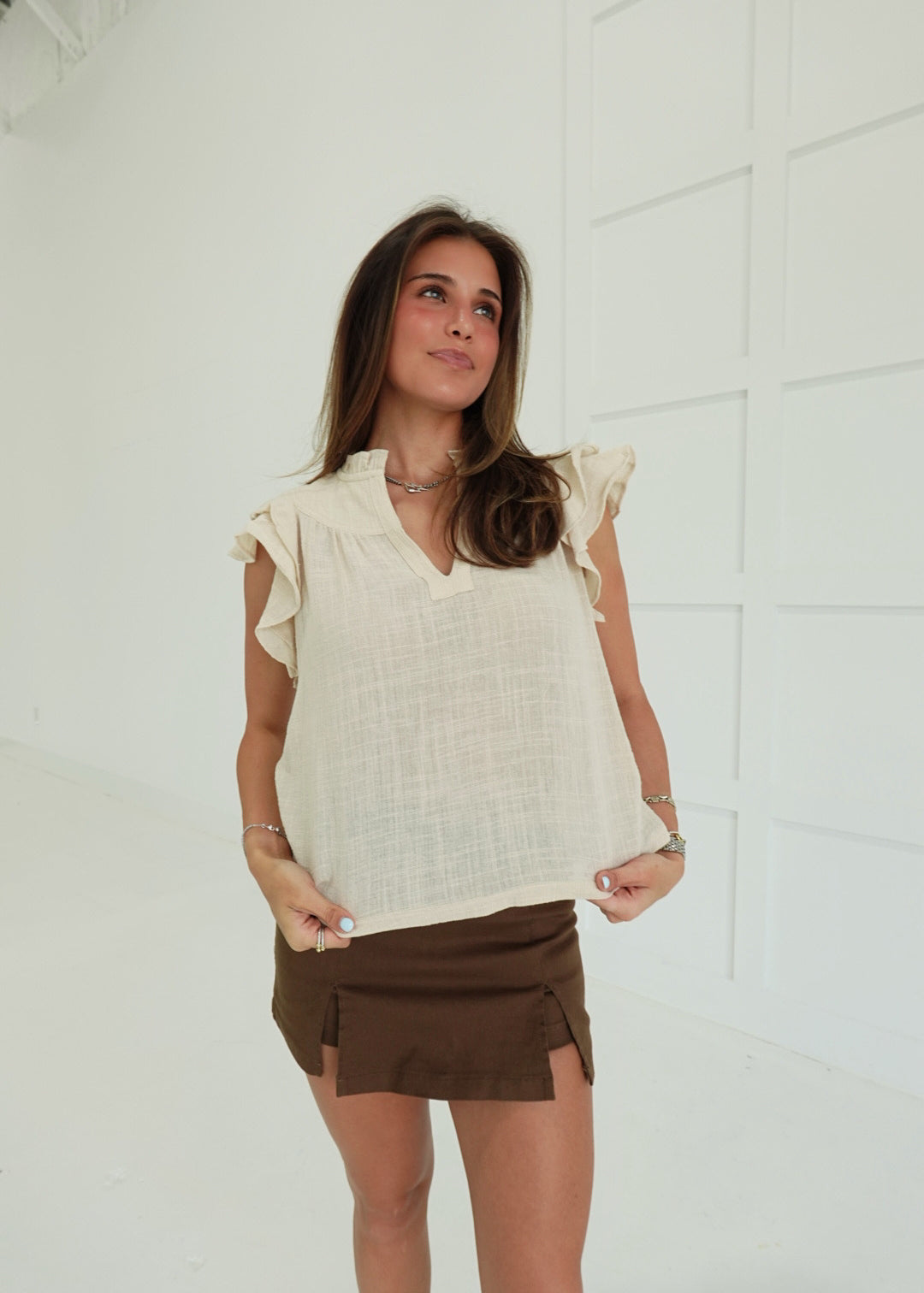 Felina Ruffle Top - Khaki