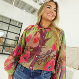 Anjou Floral Blouse - Burgundy