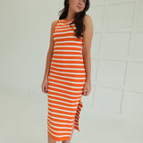 Underestimated Midi Dress - Orange/White