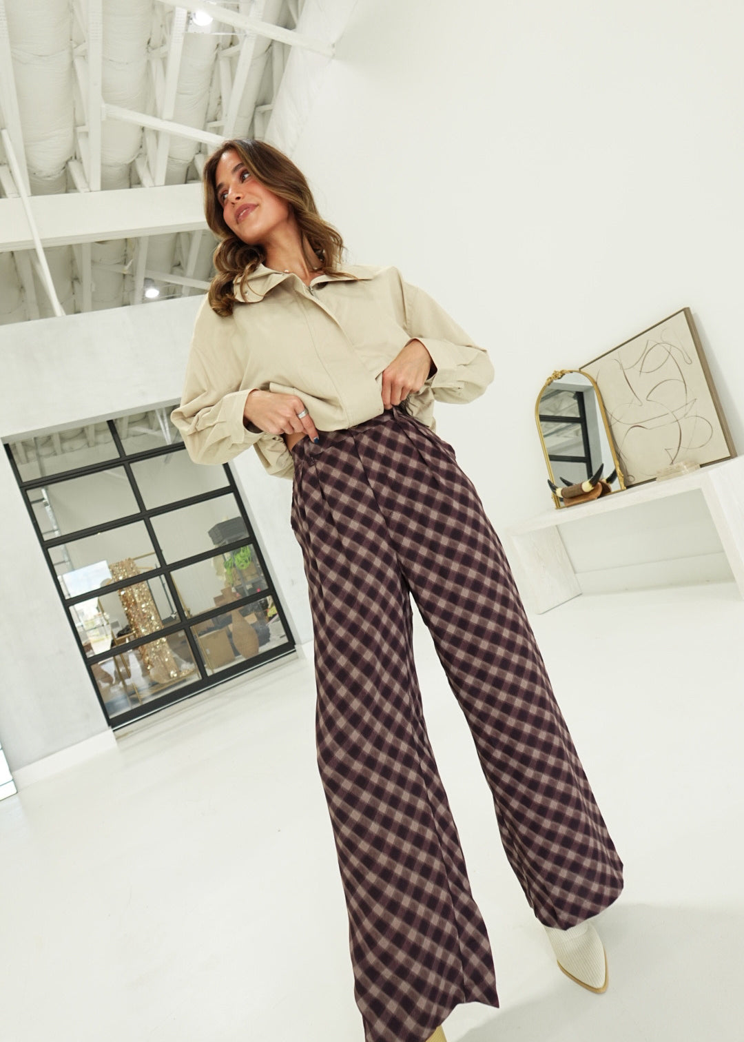 Olive's Plaid Pants - Brown