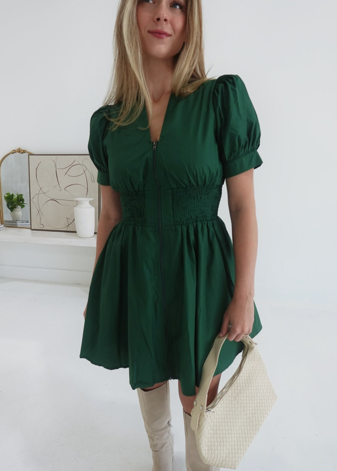 Inquiring Smock Waist Dress - Green