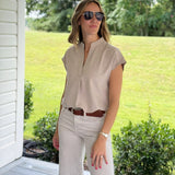 Chasity Split Neck Top - Taupe