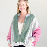 Nelsa Colorblock Bomber Jacket - Green