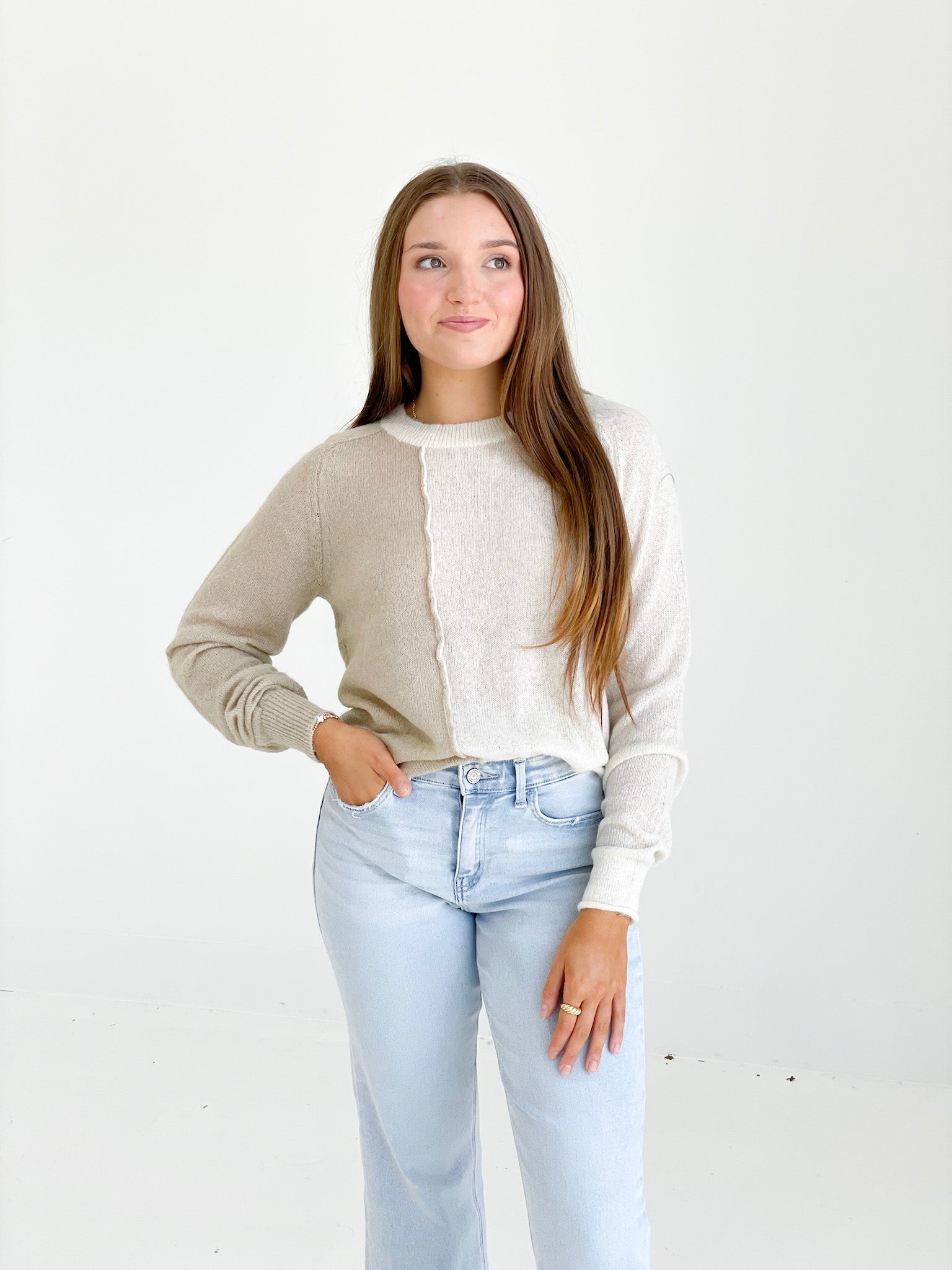 Stella Colorblock Sweater - Oatmeal Cream