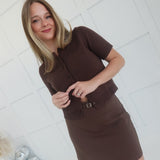 Marg Short Sleeve Cardigan - Brown