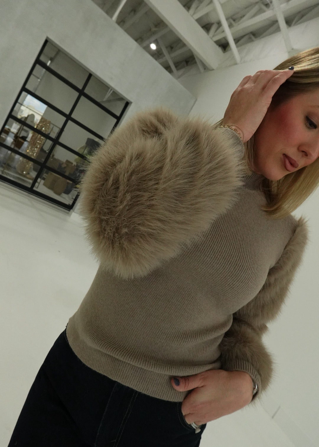 Fur Sleeve Darling Sweater