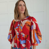 Ridge Peplum Top - Red Mix
