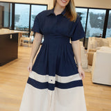 Lilibet Midi Dress - Navy/Ecru