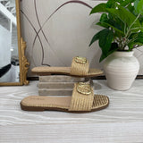 V Slide Sandal - Gold Raffia