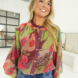 Anjou Floral Blouse - Burgundy
