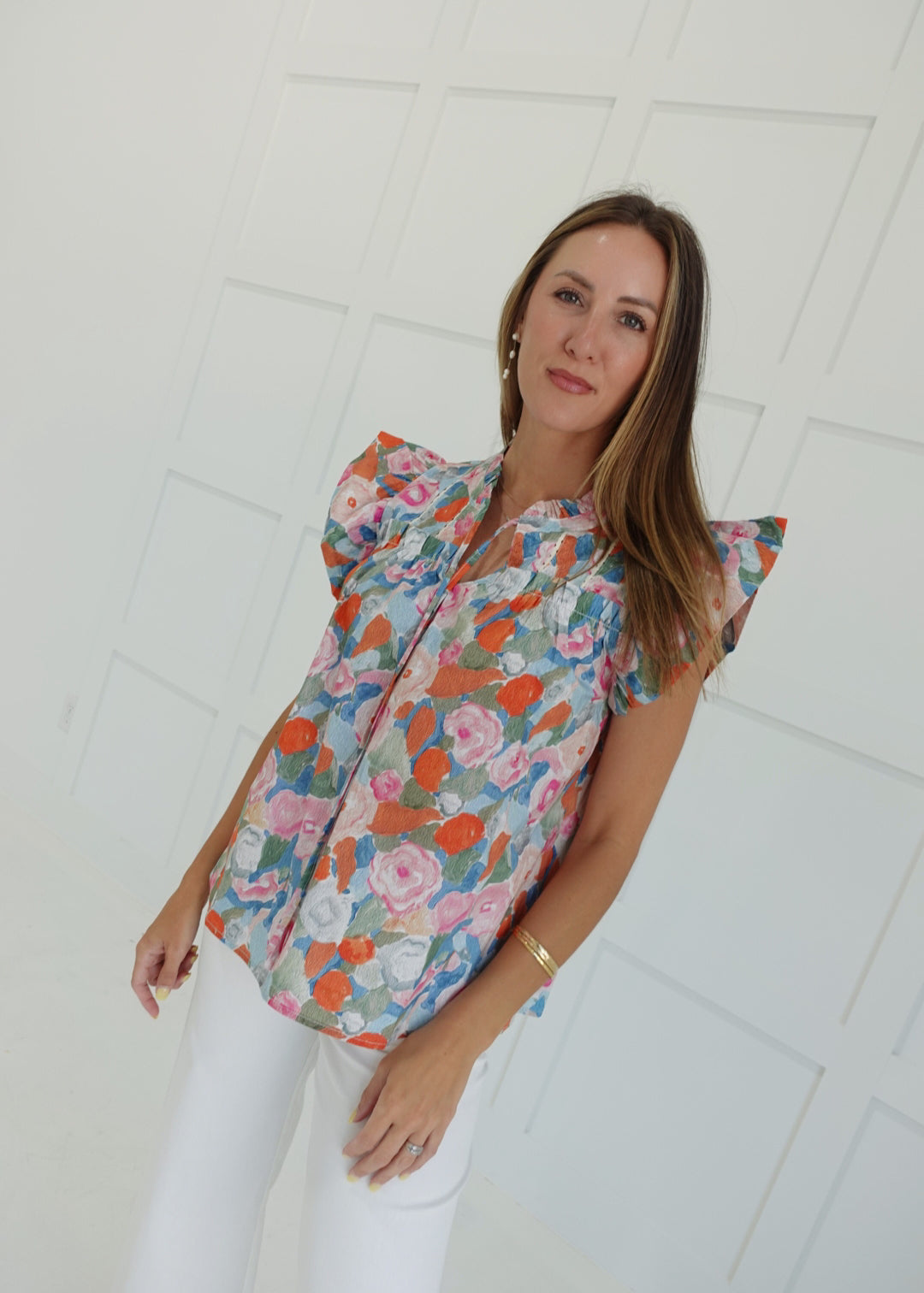 Abundantly Floral Top - Orange/Teal