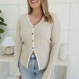 Higher Class Sweater Top - Taupe/White