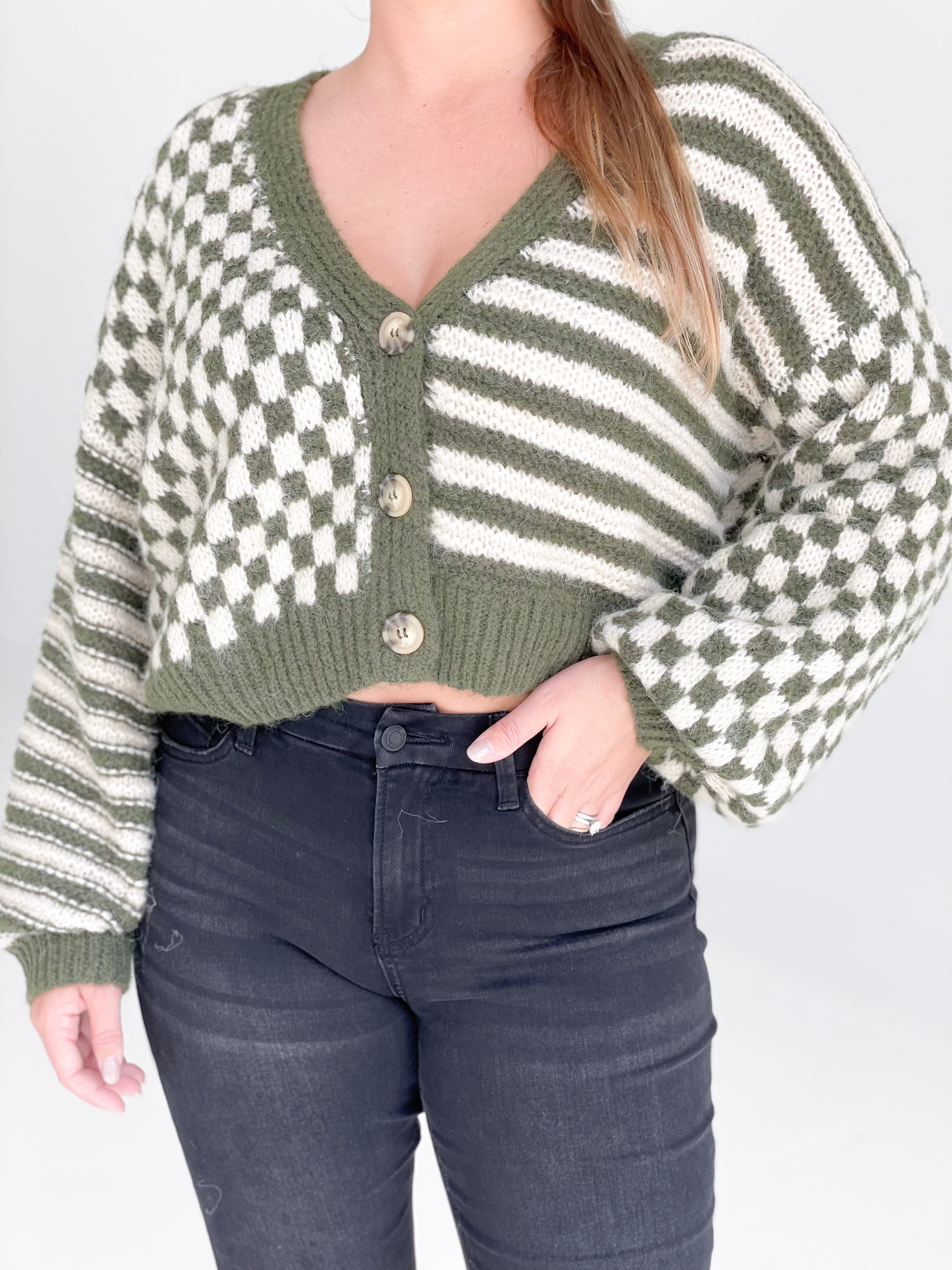 Rook Checkered Cardi - Olive