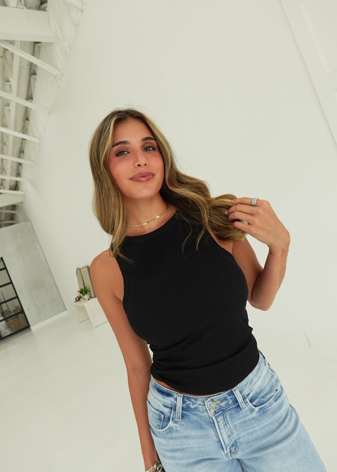 Ribbed Bra Tank - Black