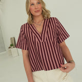 Merger Striped Top - Burgundy/Dusty Rose