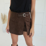 Buckle Down Mini Skirt - Choco Brown