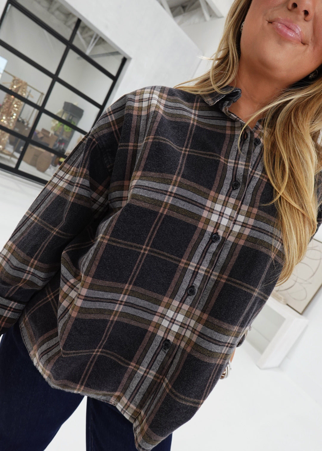 Bonfires Plaid Top - Black Multi