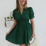 Inquiring Smock Waist Dress - Green