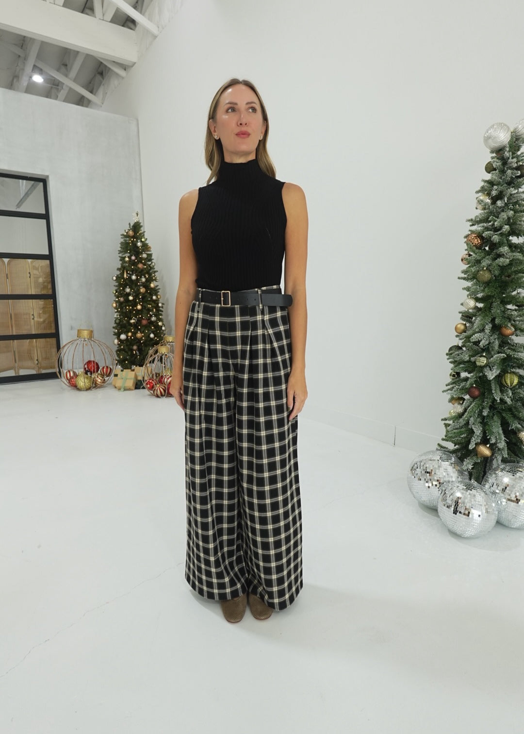 Plaid To Be Here Pants - Black/Taupe