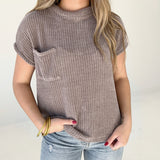 Chenille Short Sleeve Sweater - Mocha Grey