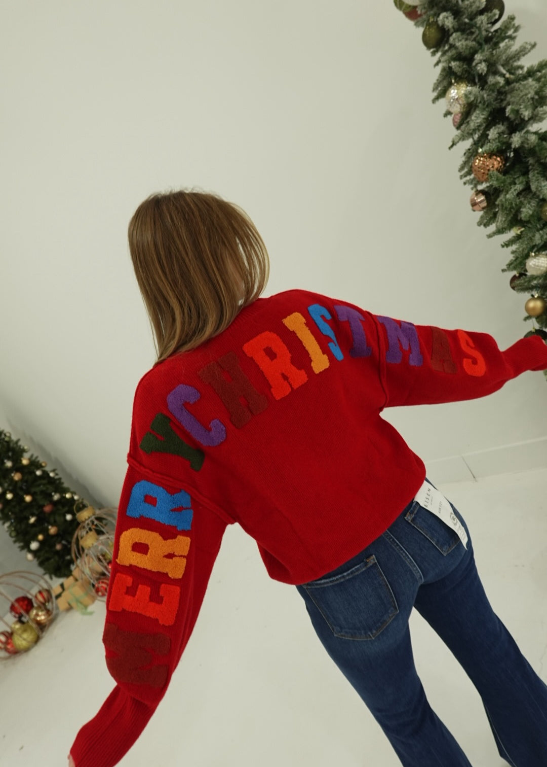"Merry Christmas" Patch Sweater - Red