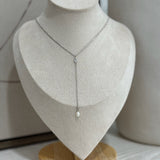 Pearl Charm Y Necklace - Silver