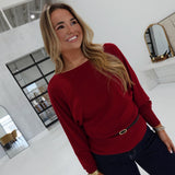 Kenna Belted Sweater - Deep Red