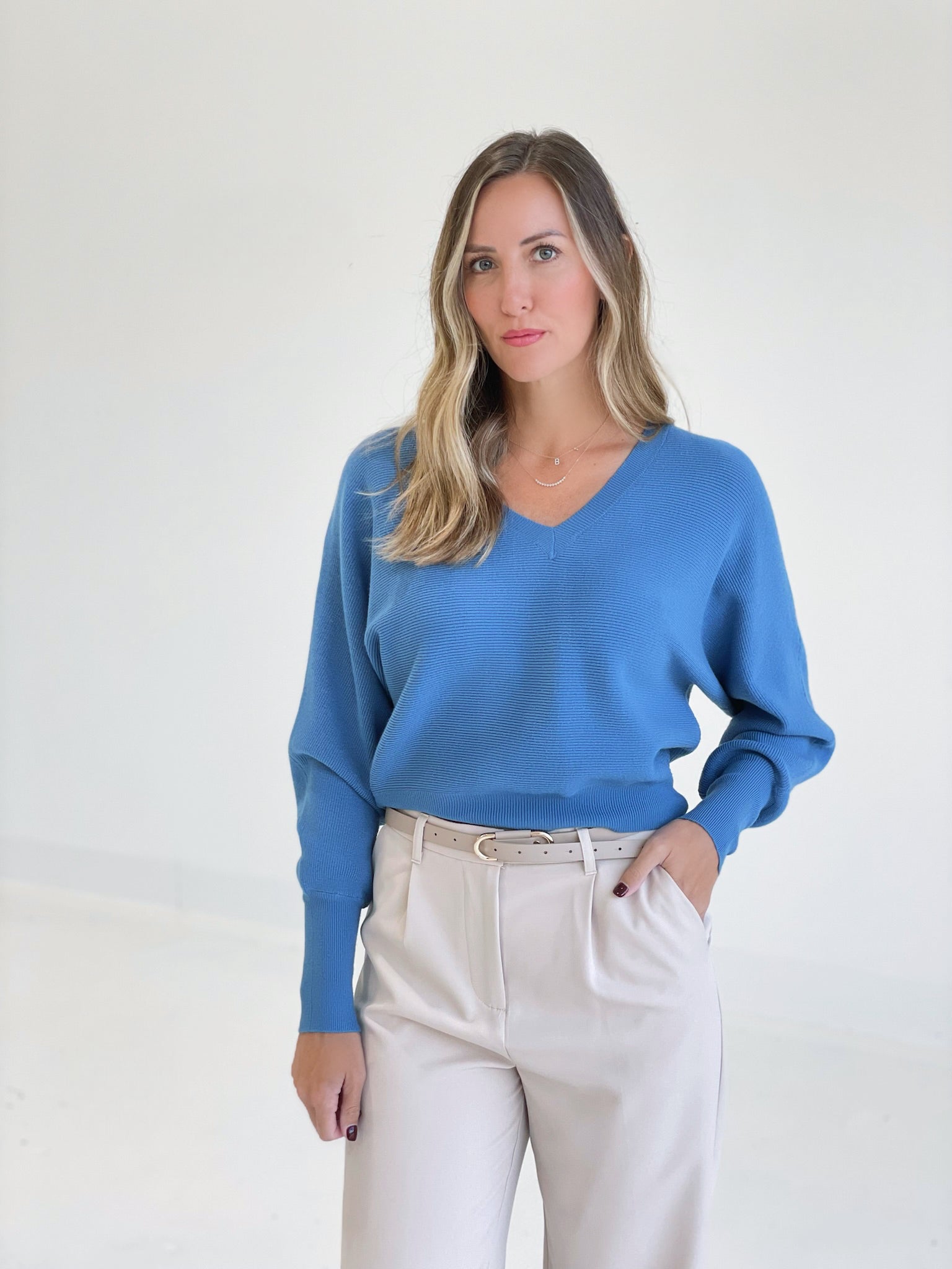 Henley Sweater Top - Blue