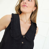 Whimsy Ruffle Trim Top - Black