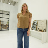 Tuck Puff Sleeve Top - Brown