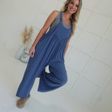 Mavern Crepe Overalls - Dusty Blue