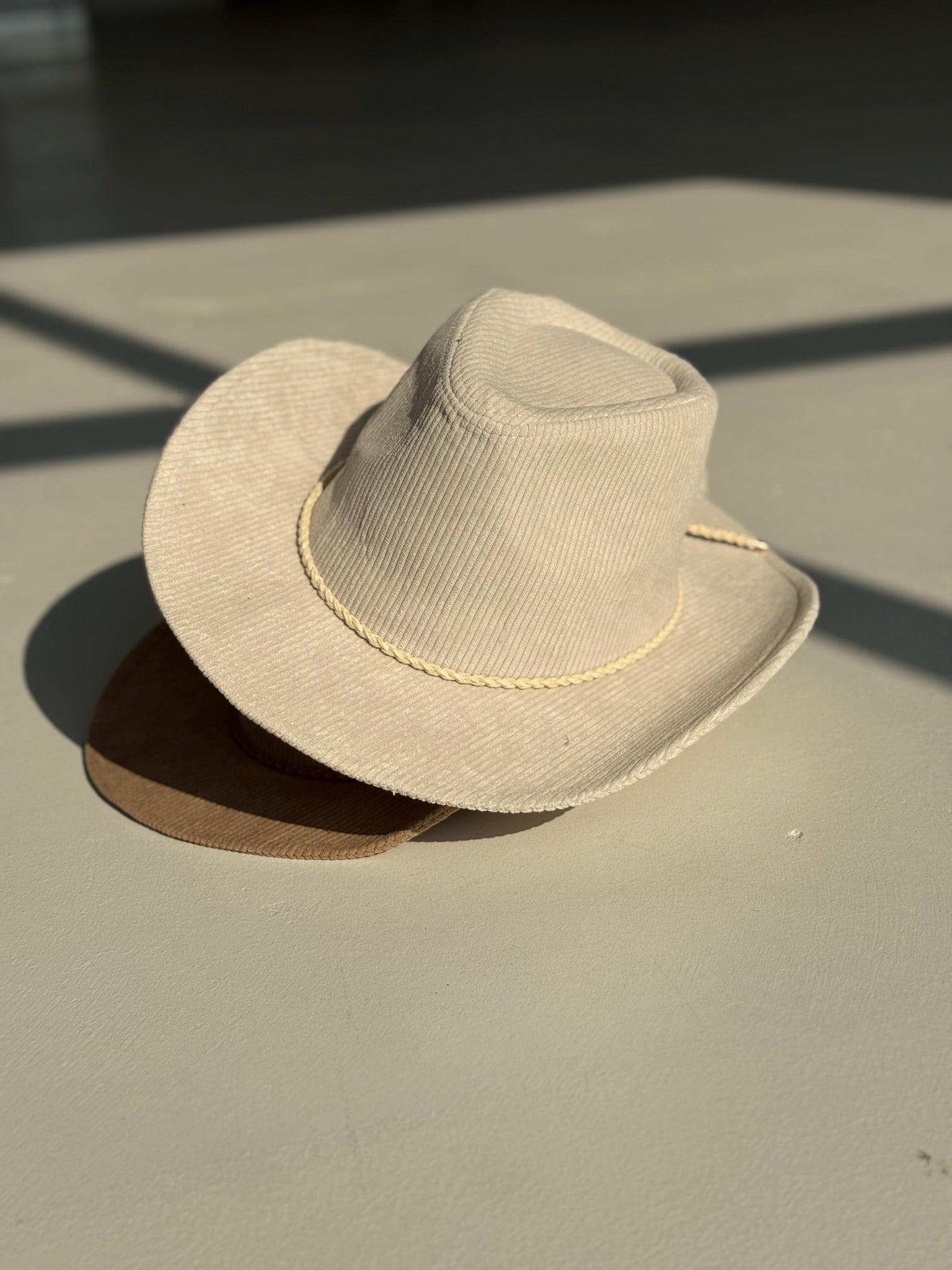 Corduroy Braided Band Hat - Ivory