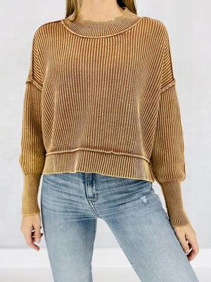 Washed And Worn Cropped Sweater - Deep Camel