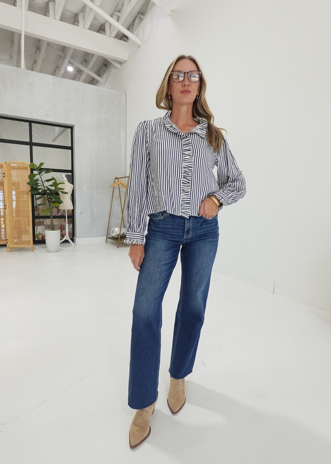 Elite Ruffle Top - Denim