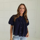 Whimsical Eyelet Blouse - Navy